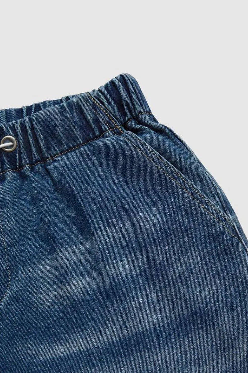 Drawstring Waist Wide Leg Shirred Jeans 