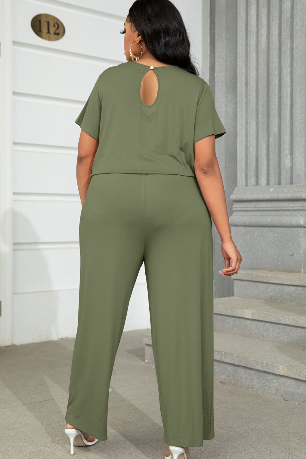 Plus Size Drawstring Waist Short Sleeve Jumpsuit 