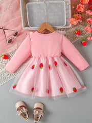 Children's Bow Decor Ruffle Trim Dress 
