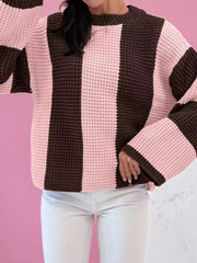 Striped Color Block Waffle Knit Sweater 