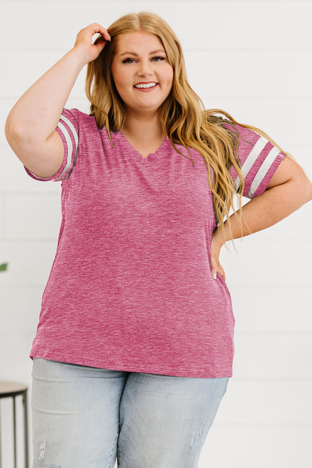 Plus Size Striped V-Neck Tee Shirt 
