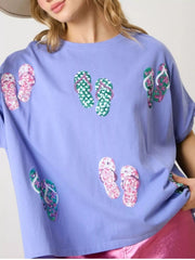 Flip-Flop Print Round Neck Casual T-Shirt 