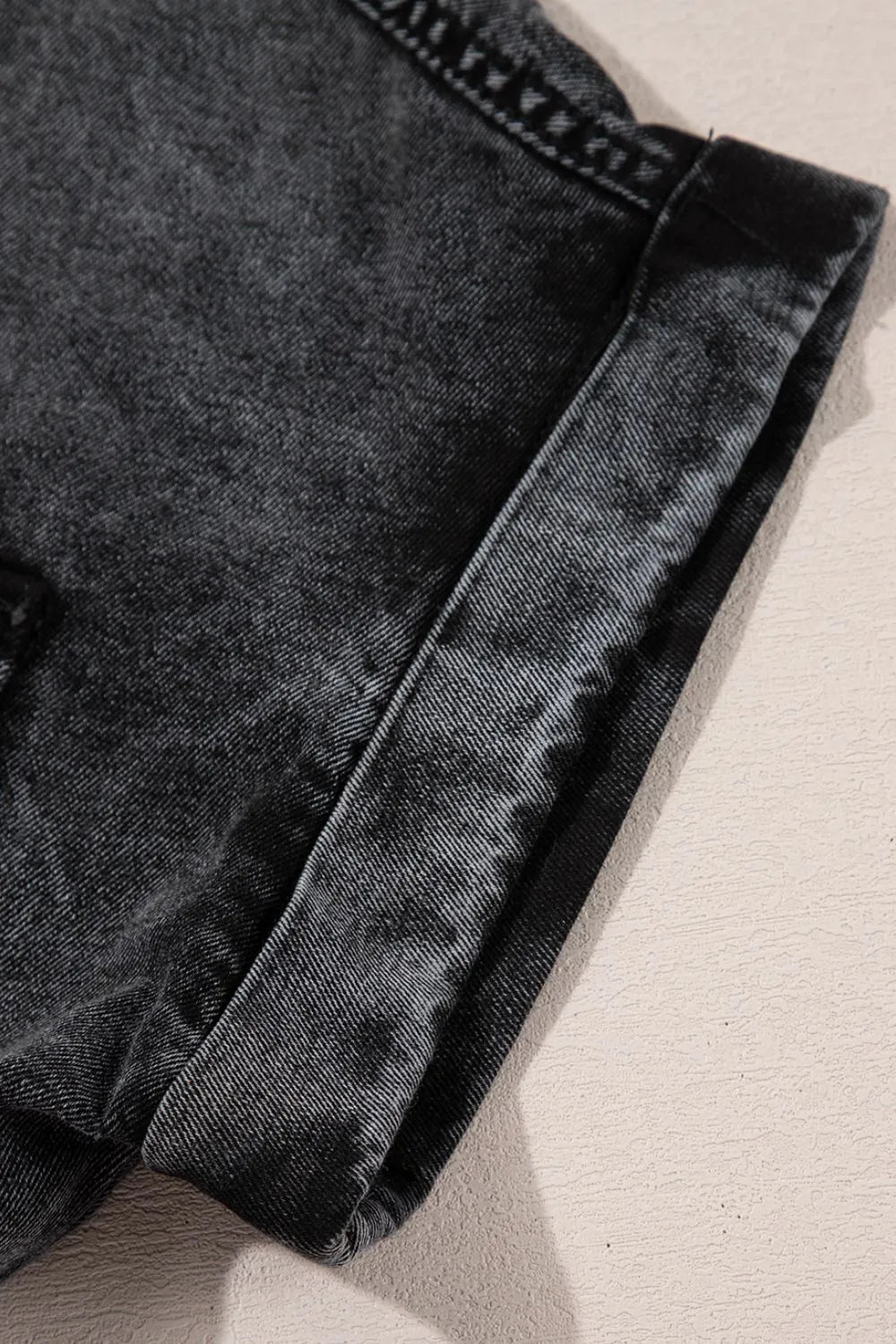 Short Sleeve Flap Pocket Button Up Raw Hem Denim Shirt 