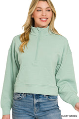 Zenana Scuba Half Zip Pullover With Kangaroo Pockets 