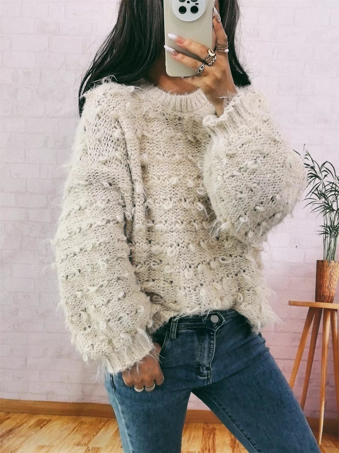 Chunky Round Neck Long Sleeve Sweater 