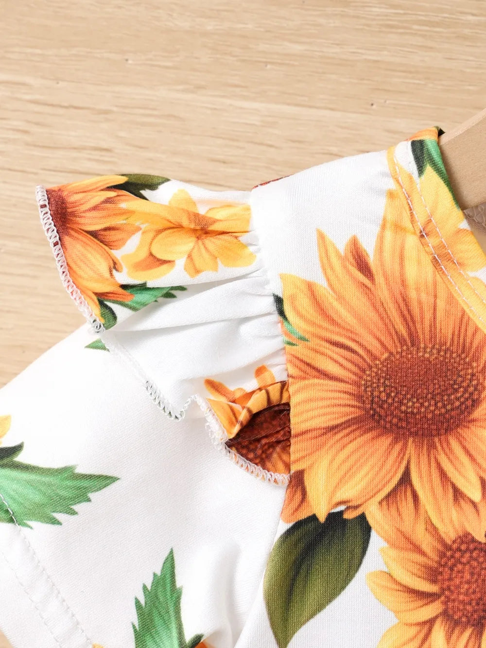 Children's Sunflower Ruffled Short Sleeve Top and Shorts Set 