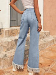 Raw Hem Bootcut Jeans with Pockets 