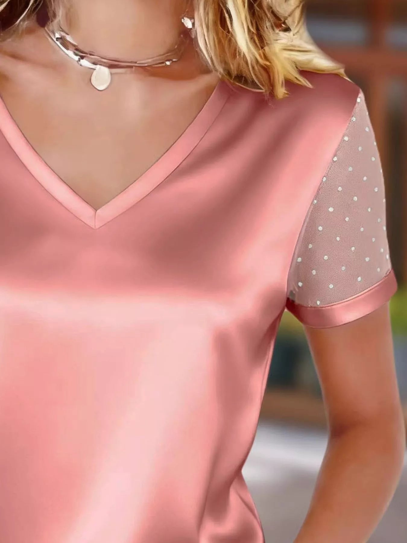 Sheer Sleeve V-Neck Top 