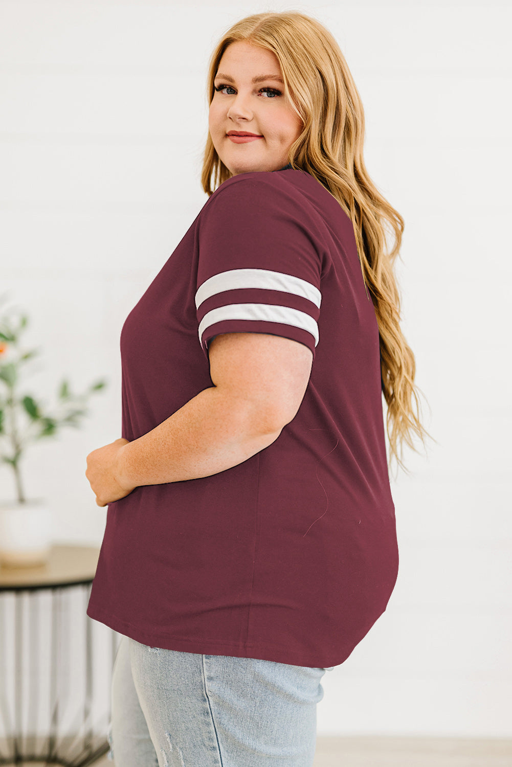 Plus Size Striped V-Neck Tee Shirt 