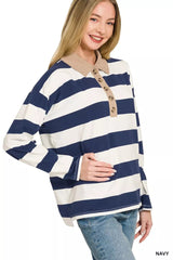 Zenana Striped Contrast Collar Polo Tee 