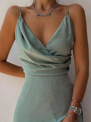 Ruched Slit Spaghetti Strap Dress 