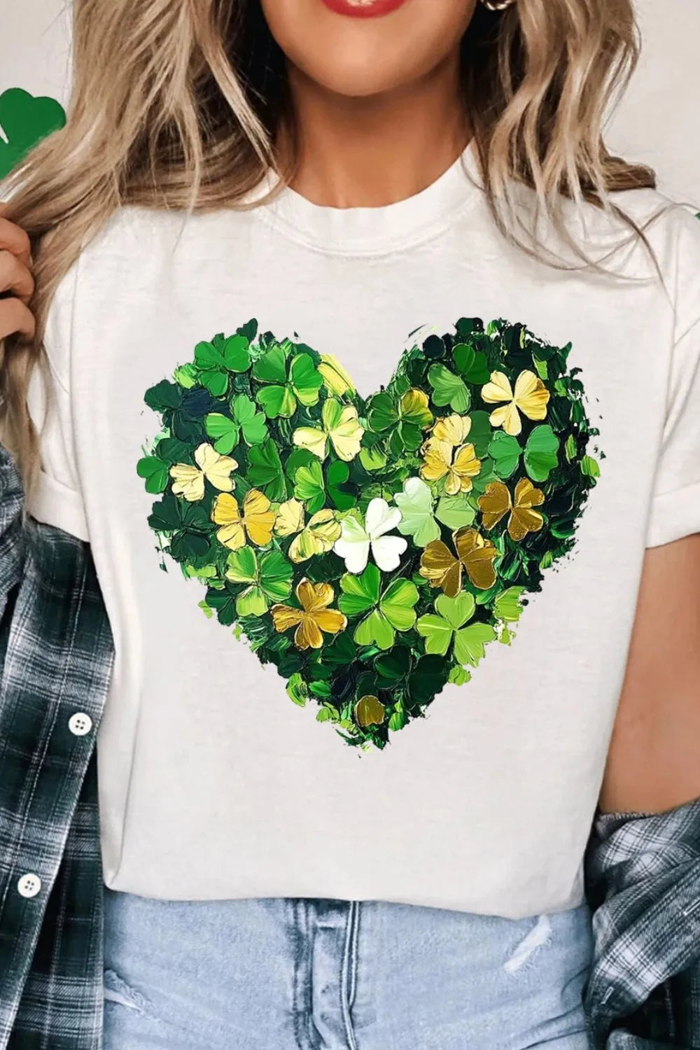 Clover Heart Round Neck Short Sleeve T-Shirt 