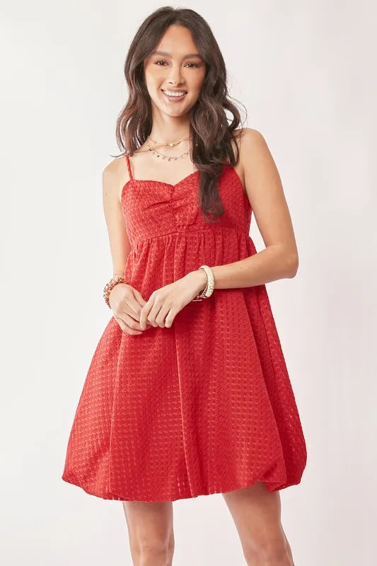 Davi & Dani Textured Sweetheart Neckline Bubble Hem Dress 