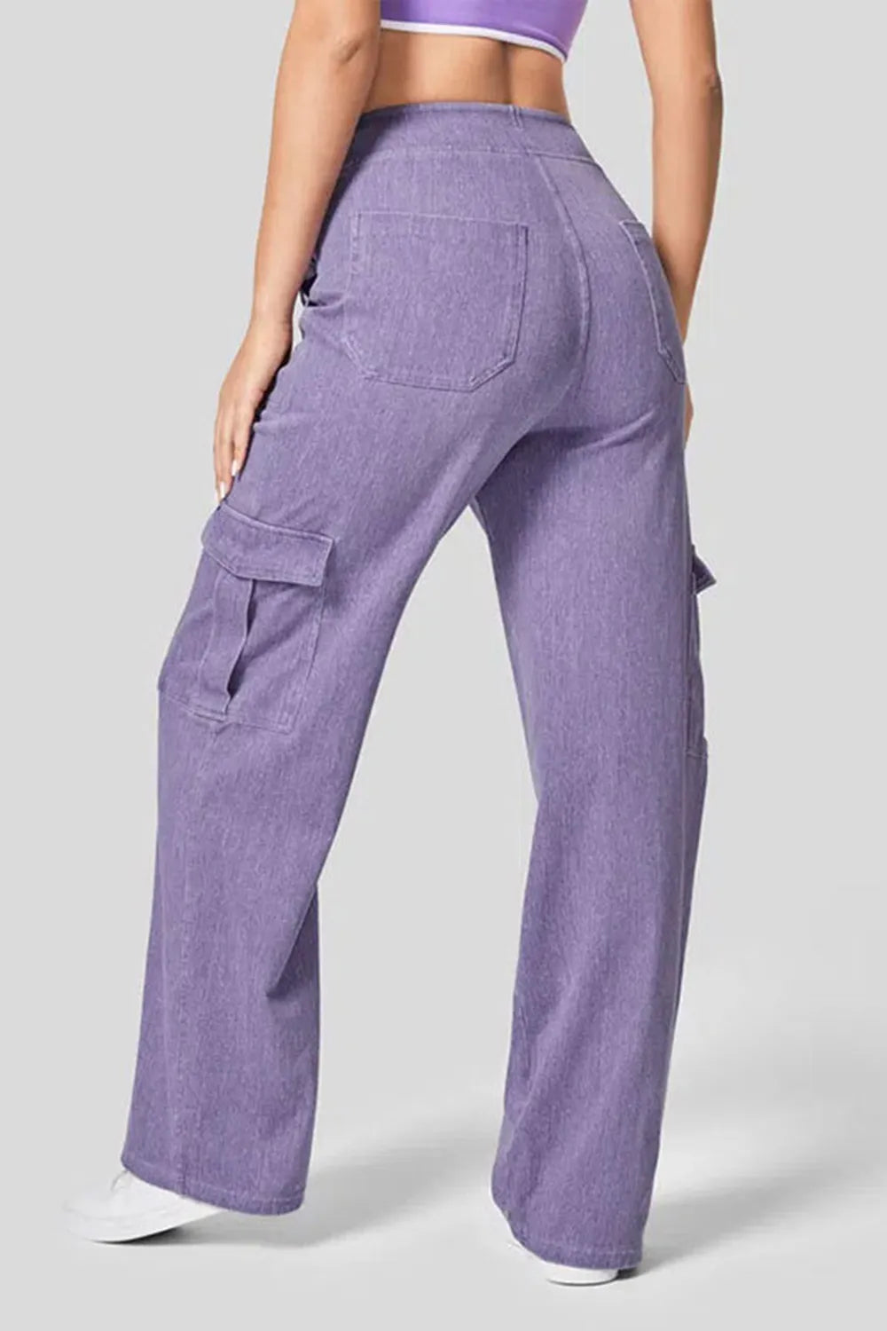 High Waist Straight Leg Cargo Jeans 