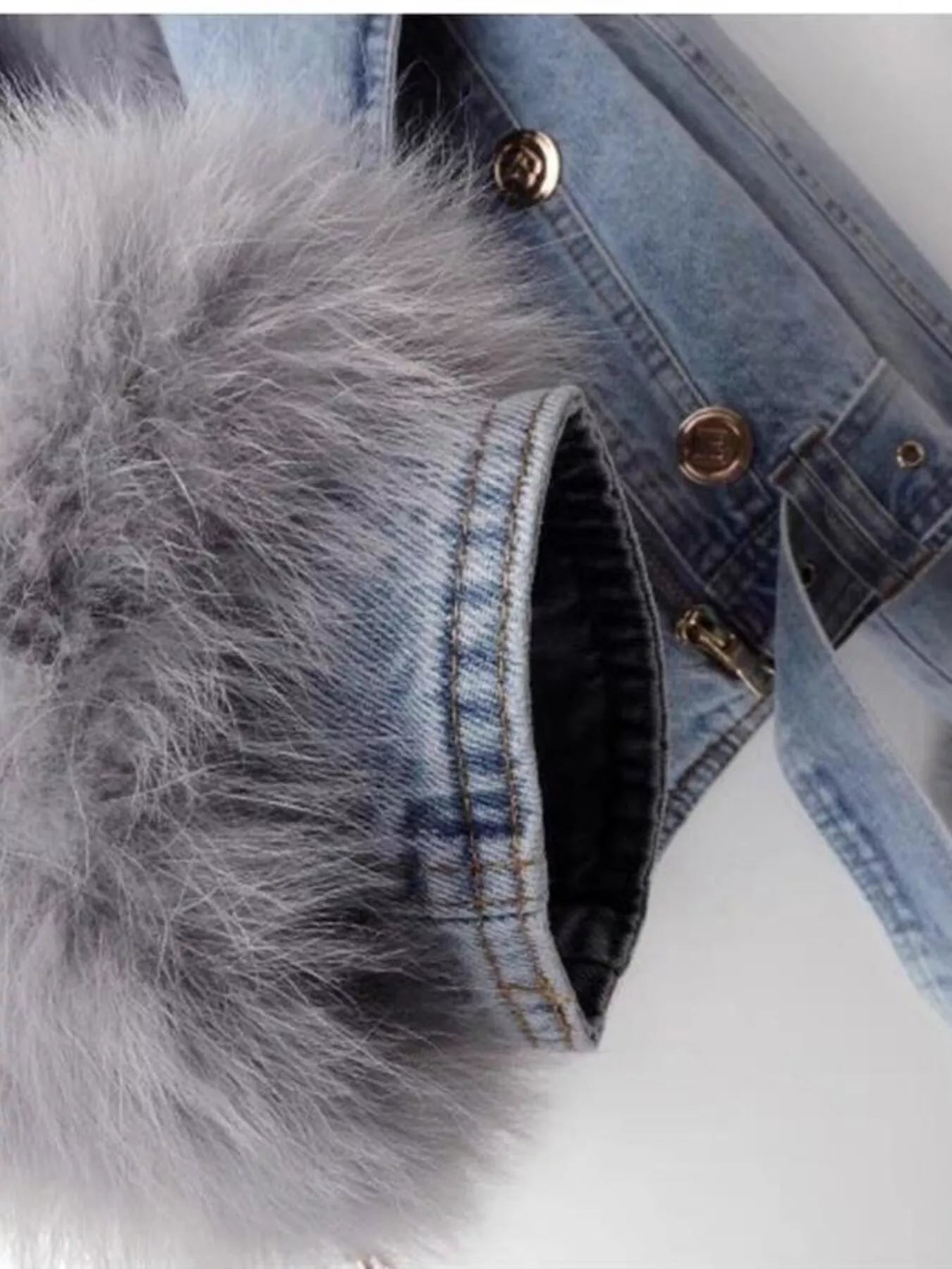 Full Size Faux Fur Collar Denim Jacket Plus Size 