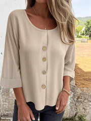 Full Size Button-Front 3/4 Sleeve Casual Blouse Plus Size 