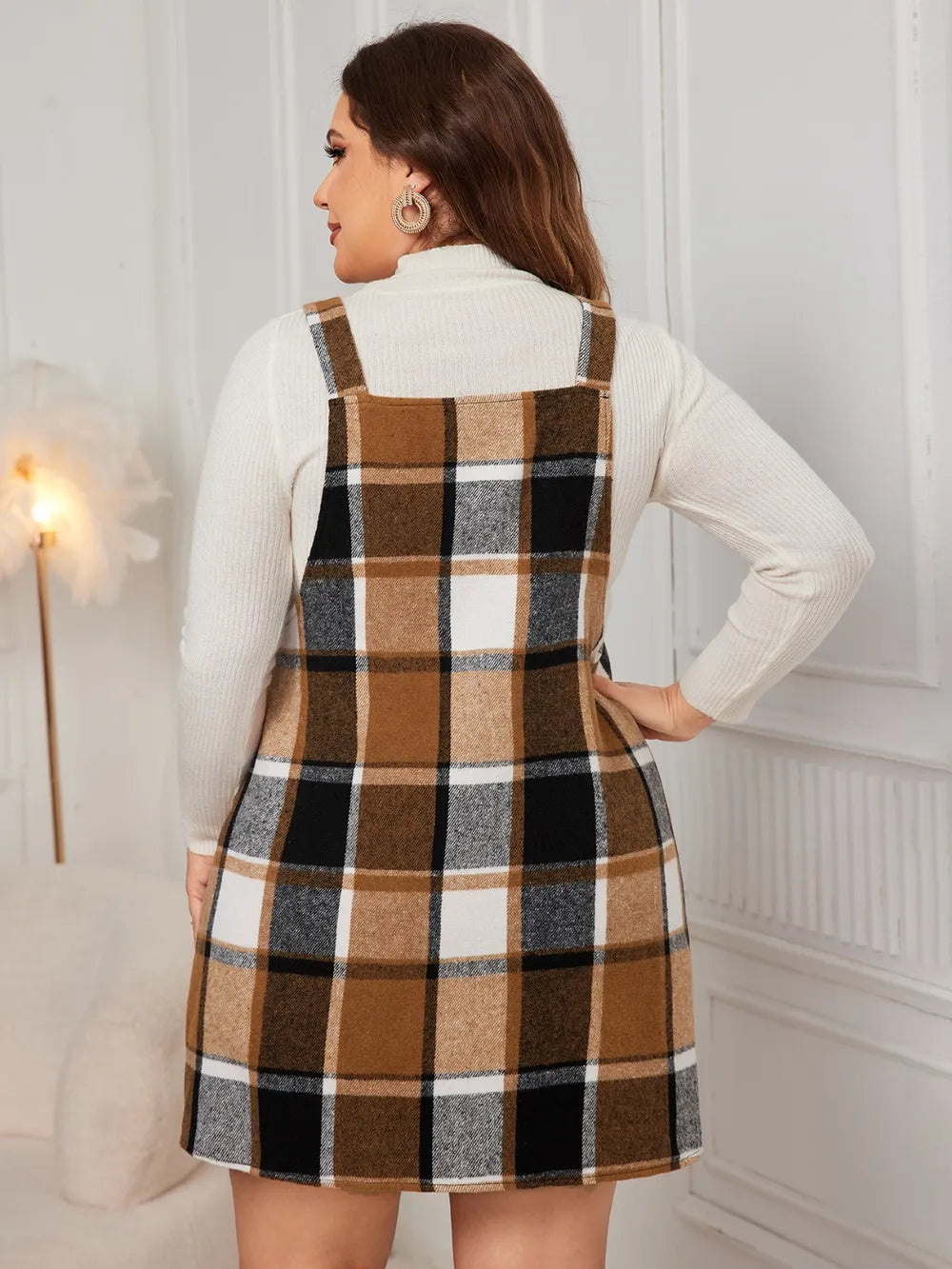 Honey Plus Size Plaid Wide Strap Overall Dress 