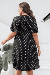 Plus Size Polka Dot Flutter Sleeve Dress 