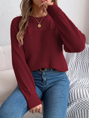 Openwork Round Neck Long Sleeve Sweater 