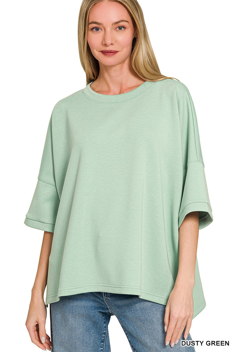 Zenana Full Size Scuba Round Neck Top With Side Slits Plus Size 