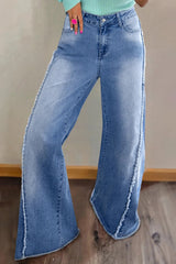 Raw Hem Wide Leg Jeans with Pockets 
