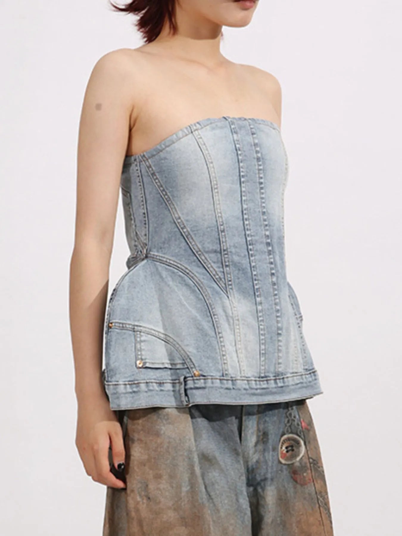 Zip Back Denim Tube Top 