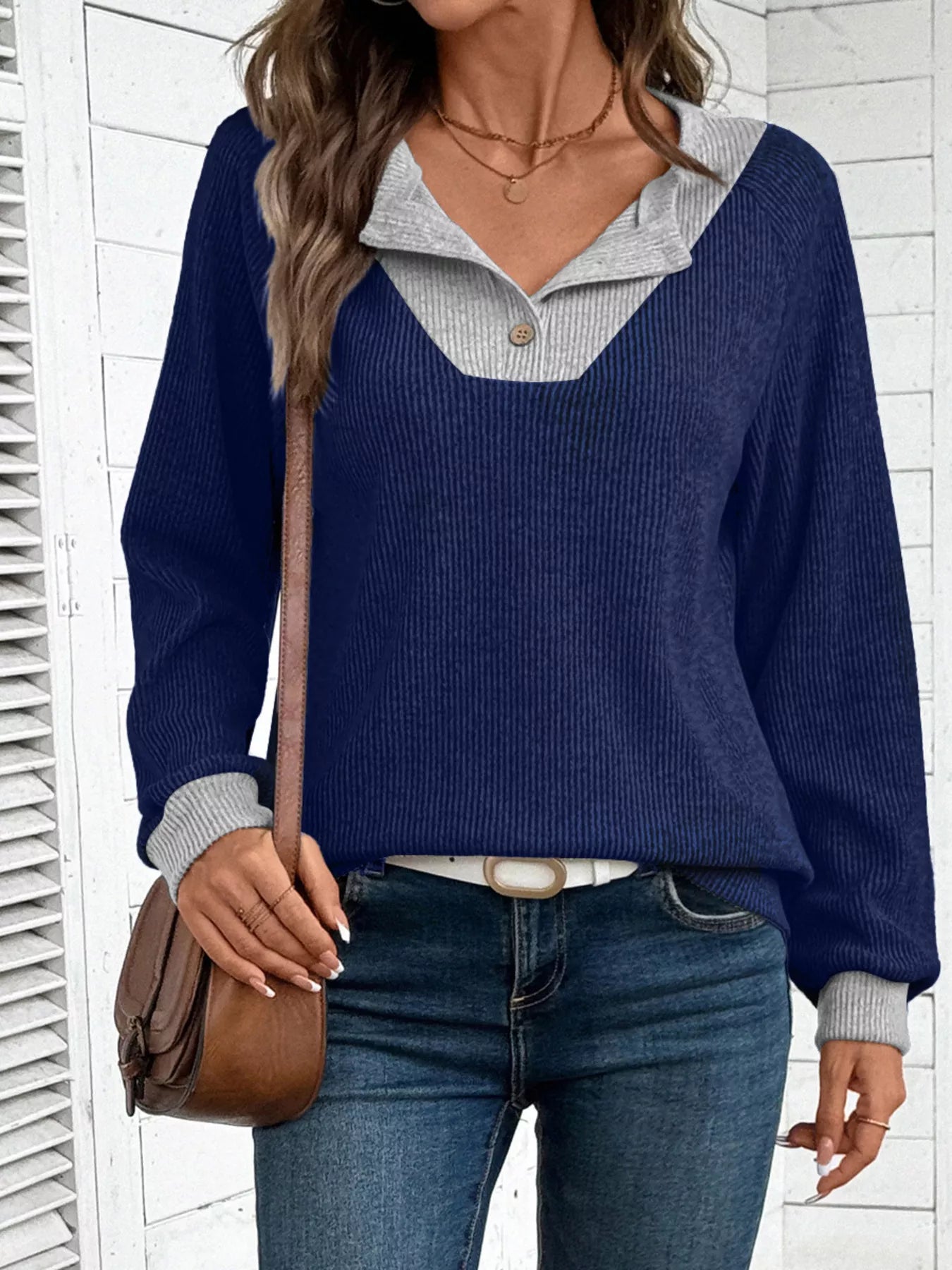 Ribbed Knit Two-Tone Top 