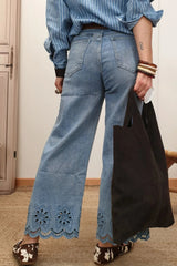 Lace Detail Cropped Wide Leg Jeans 