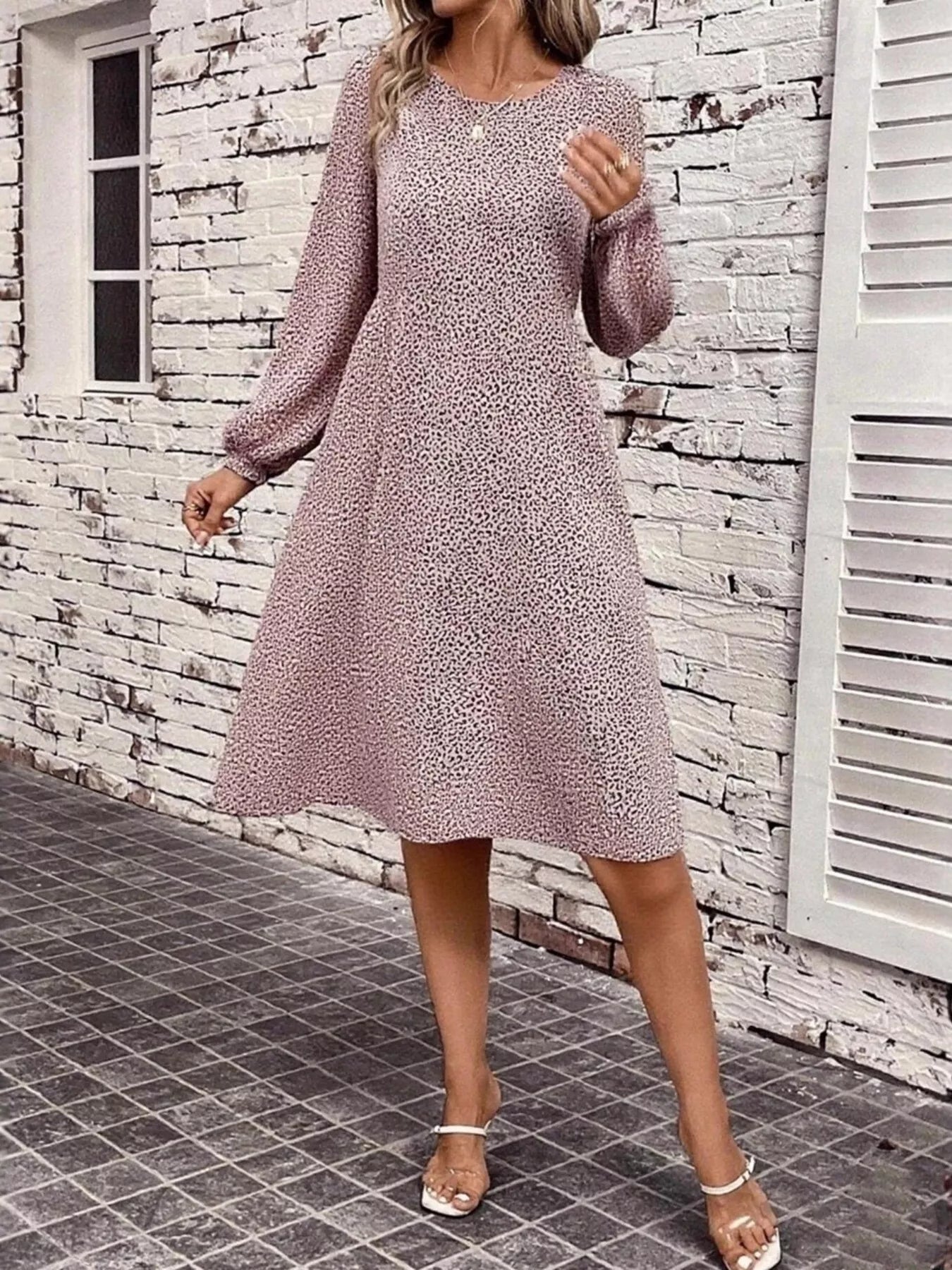 Animal Print Balloon Sleeve Dress 