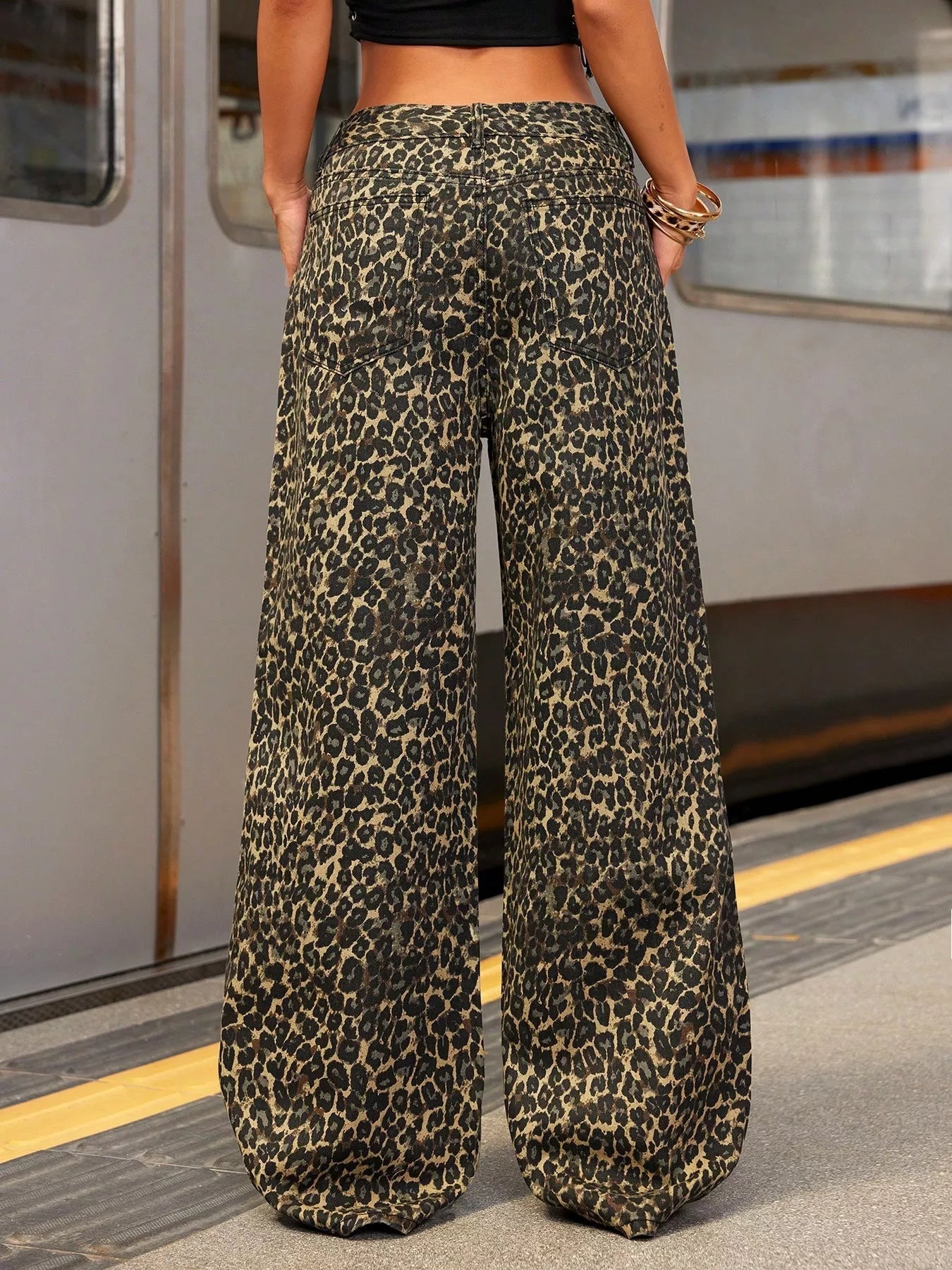 Leopard Print Wide Leg Jeans 