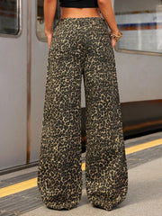 Leopard Print Wide Leg Jeans 
