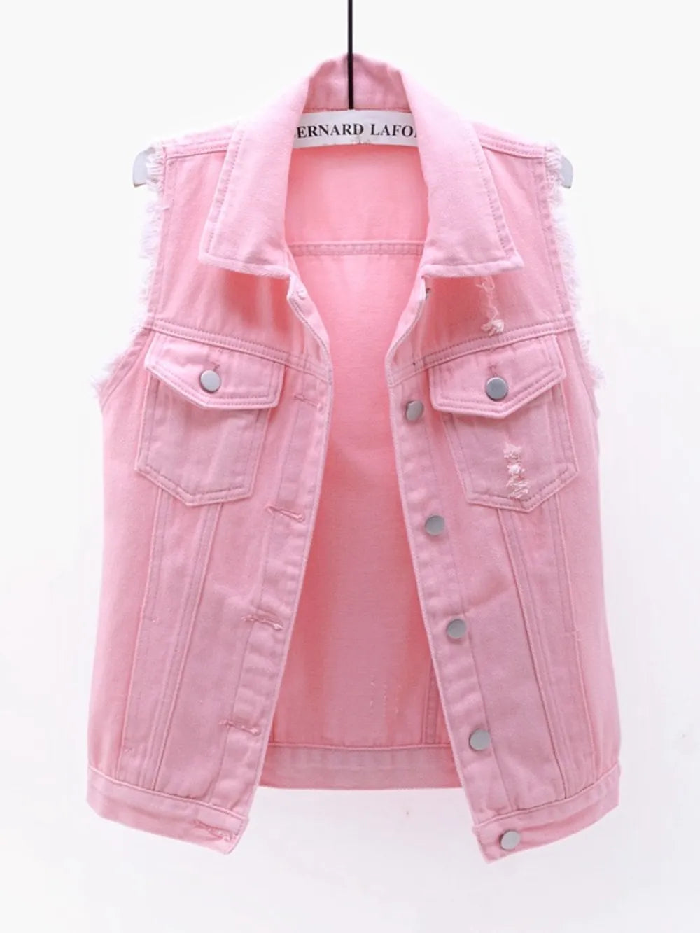Full Size Button Down Raw Hem Sleeveless Denim Jacket Plus Size 