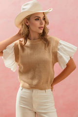 Oh Full Size Ruffled Round Neck Short Sleeve Sweater 
