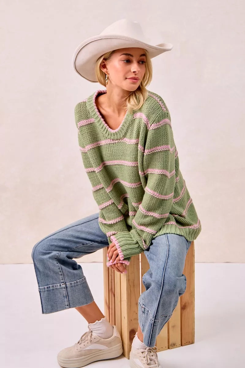 BiBi Striped Long Sleeve Sweater 