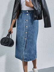 Buttoned Denim Skirt with Pockets 