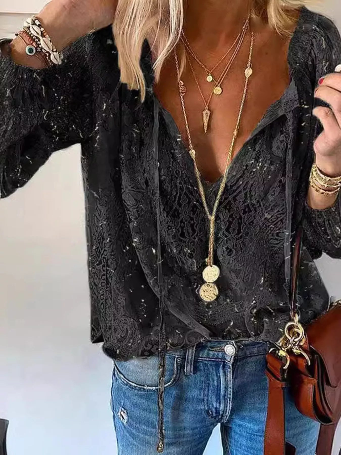 Lace Tie-Neck Blouse 