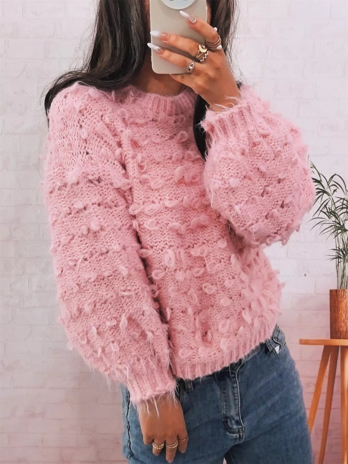 Chunky Round Neck Long Sleeve Sweater 