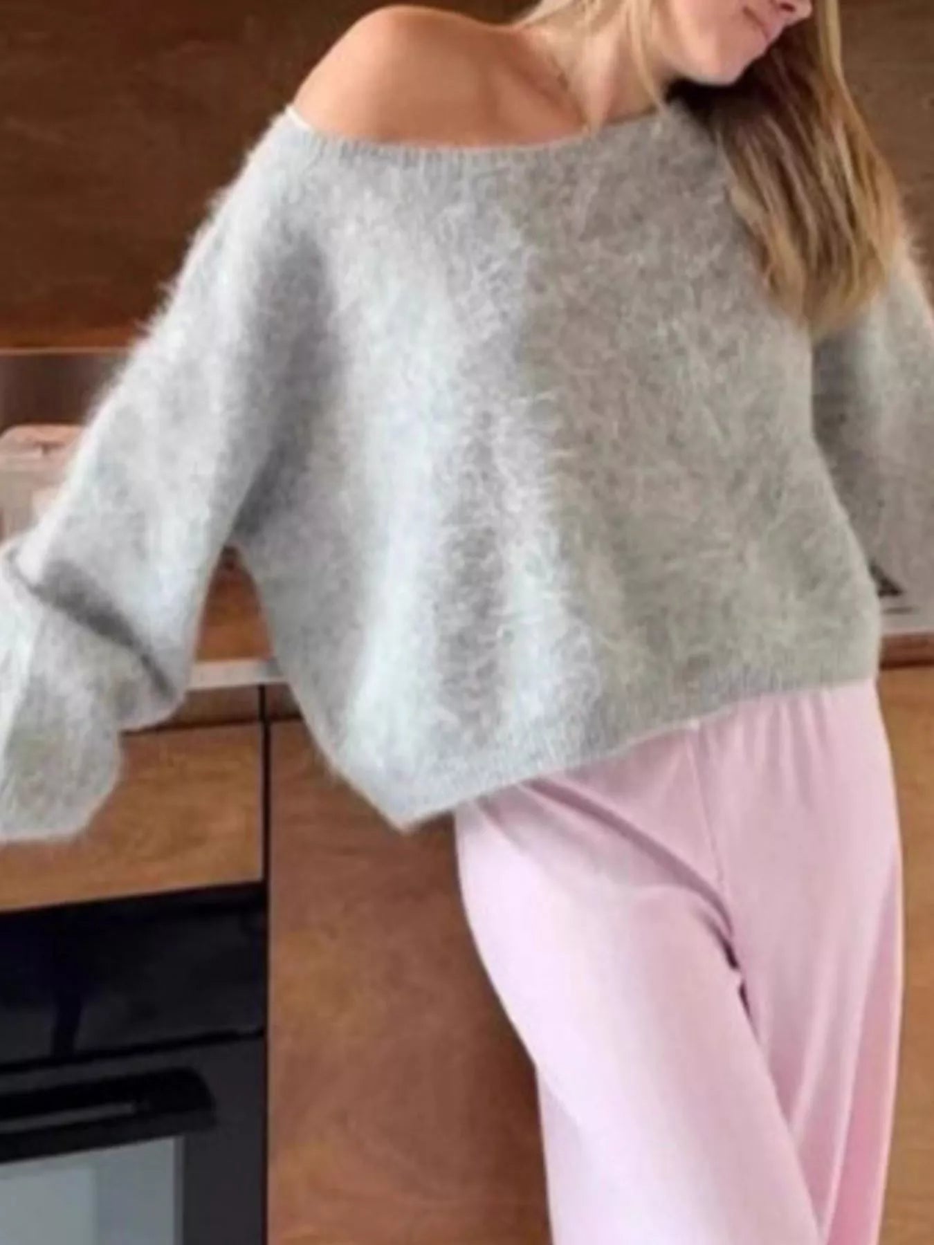 Fuzzy One Shoulder Sweater 