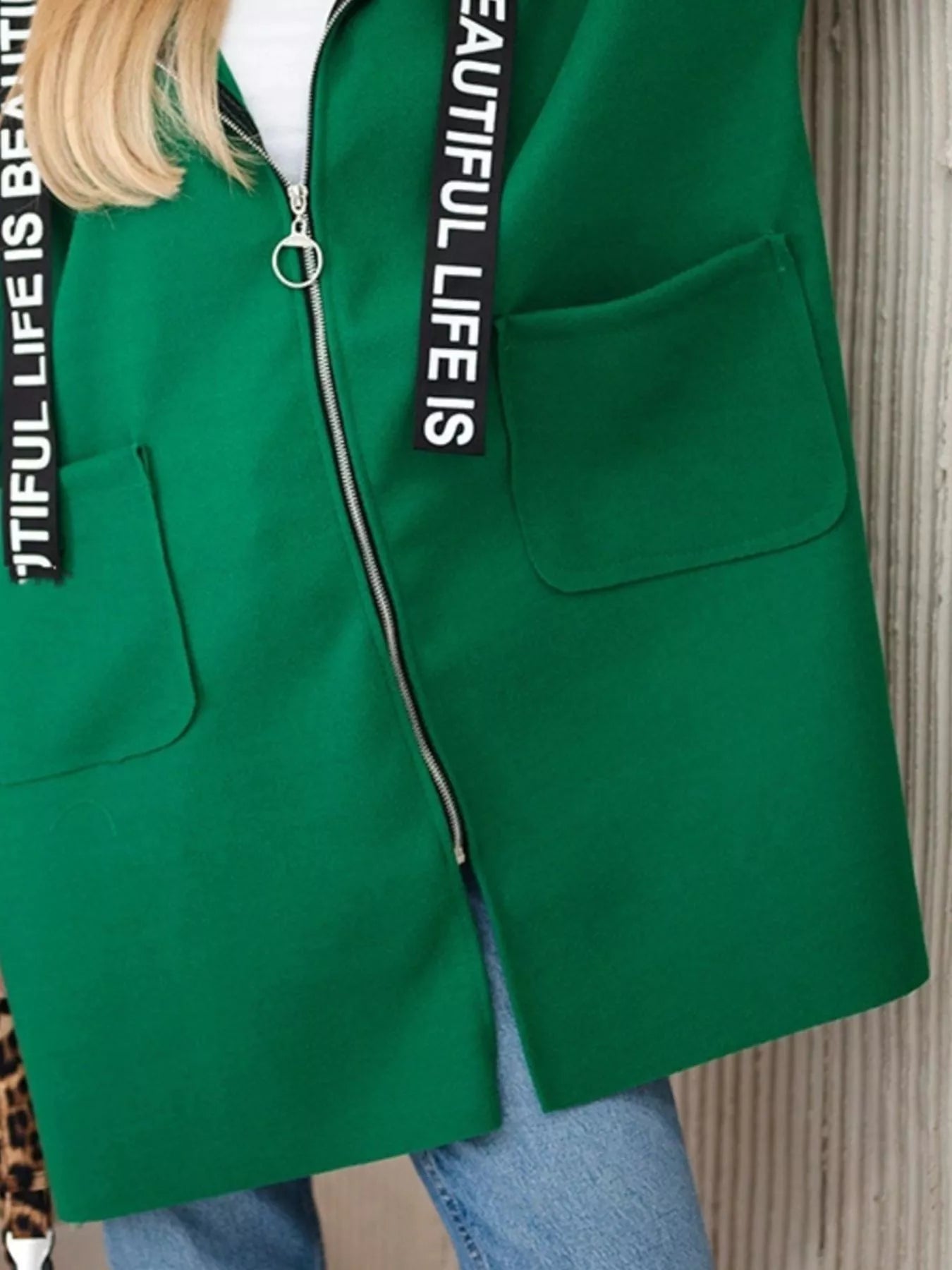 Full Size Hooded Zip-Up Longline Outerwear Plus Size 