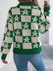 Christmas Checkerboard Gingerbread Round Neck Sweater 
