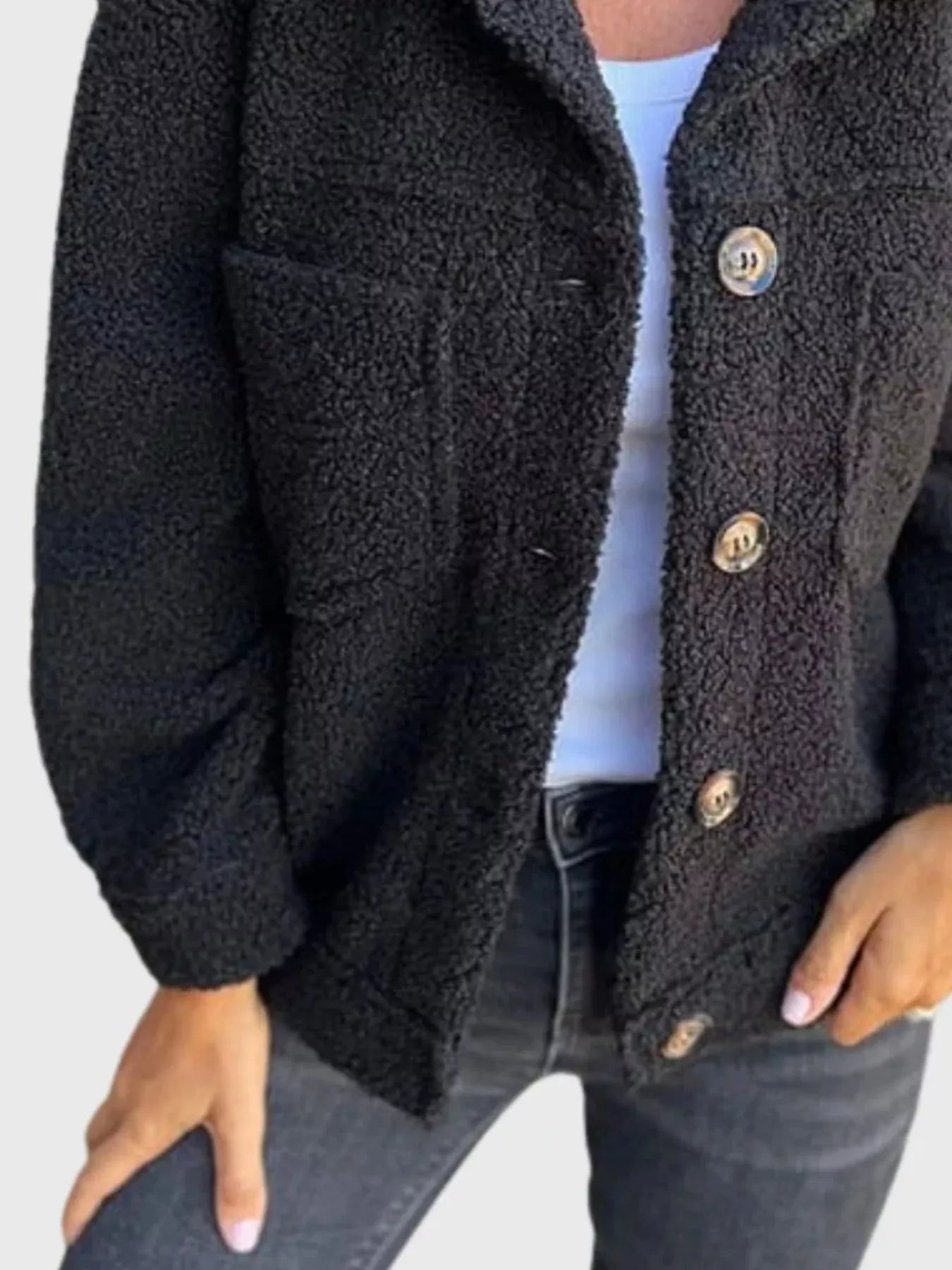 Full Size Single-Breasted Sherpa Shacket Plus Size 