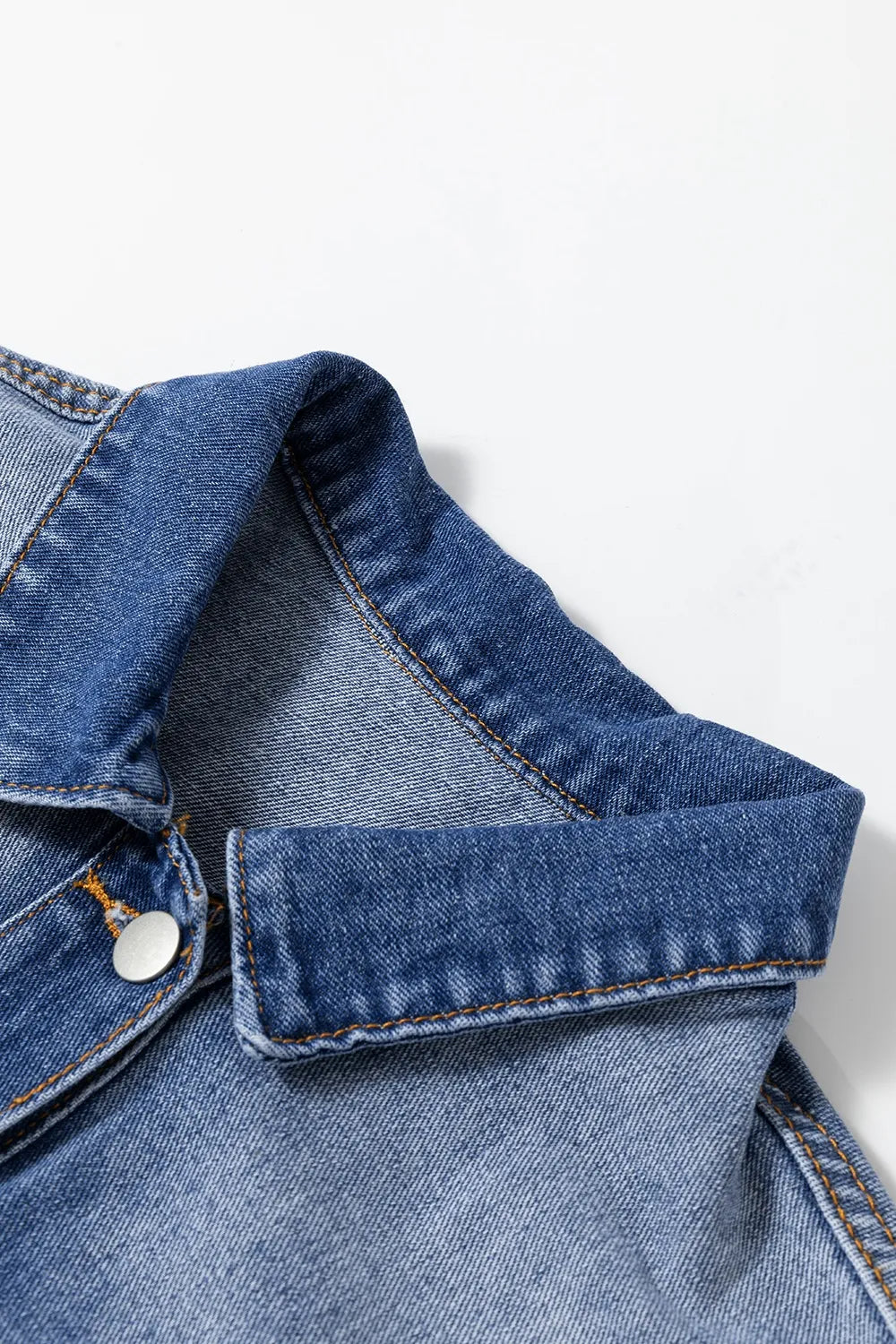 Ruffled Raw Hem Half Sleeve Denim Top 
