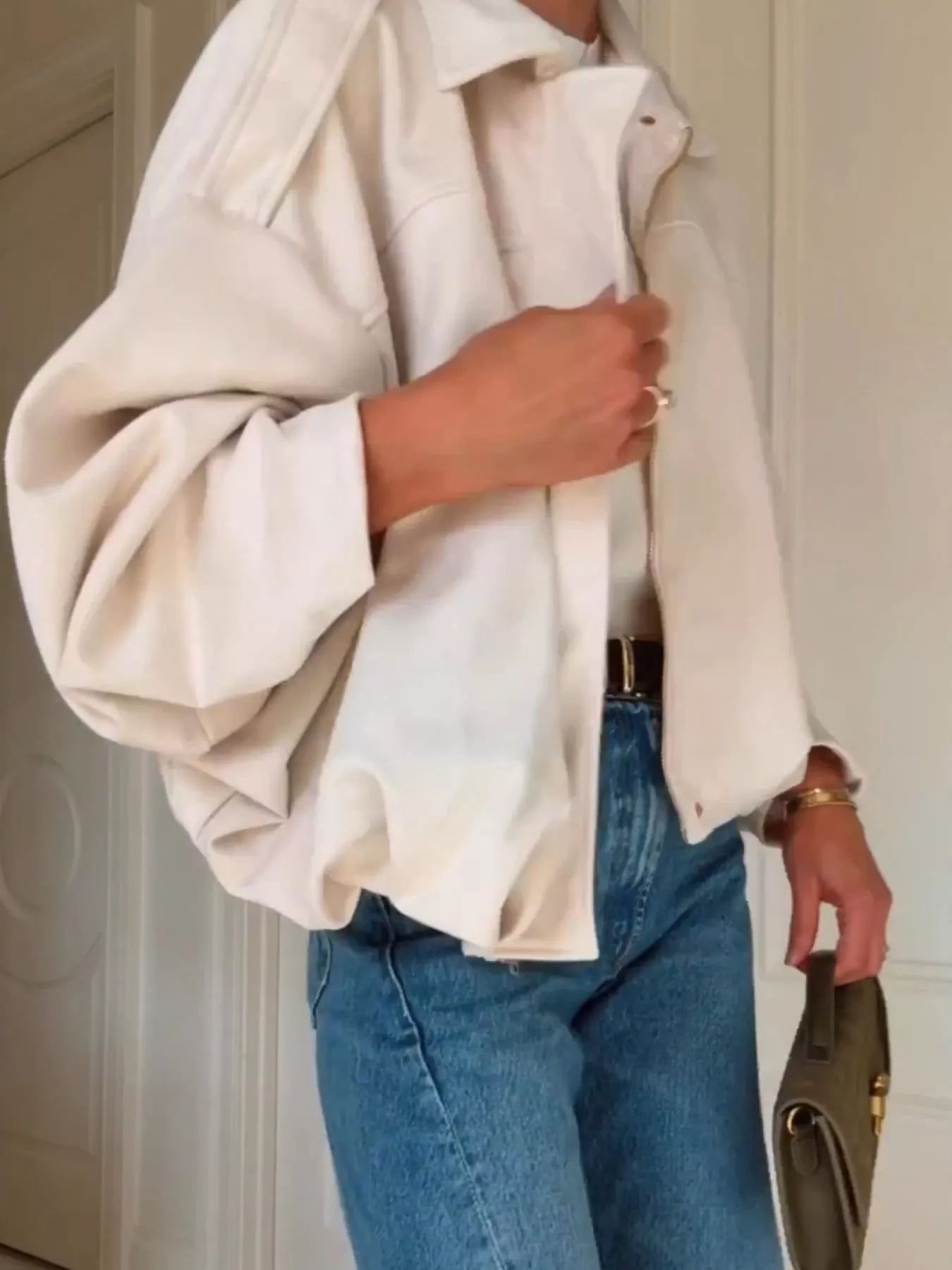 Zip Up Dropped Shoulder Suede Jacket 