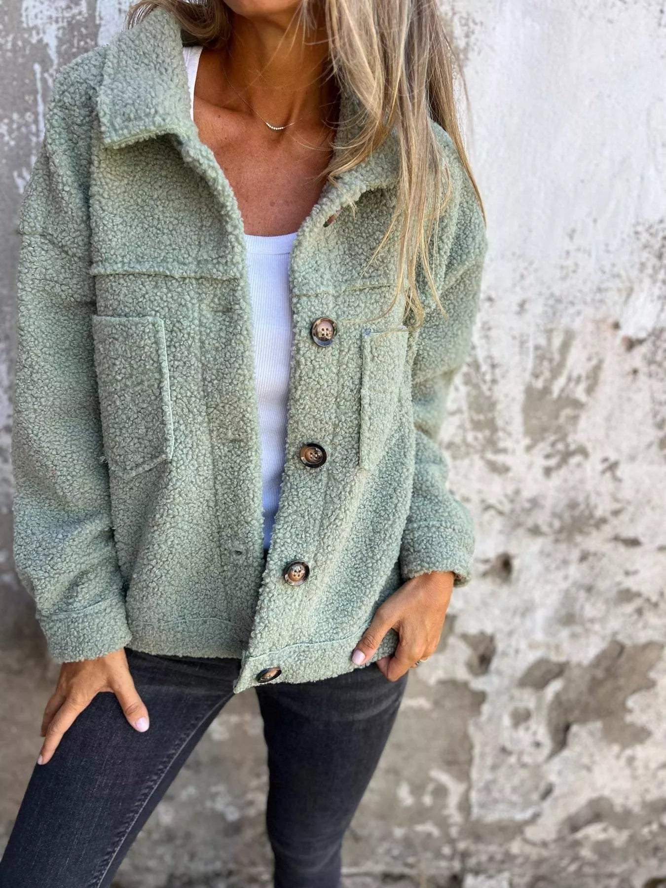 Full Size Single-Breasted Sherpa Shacket Plus Size 