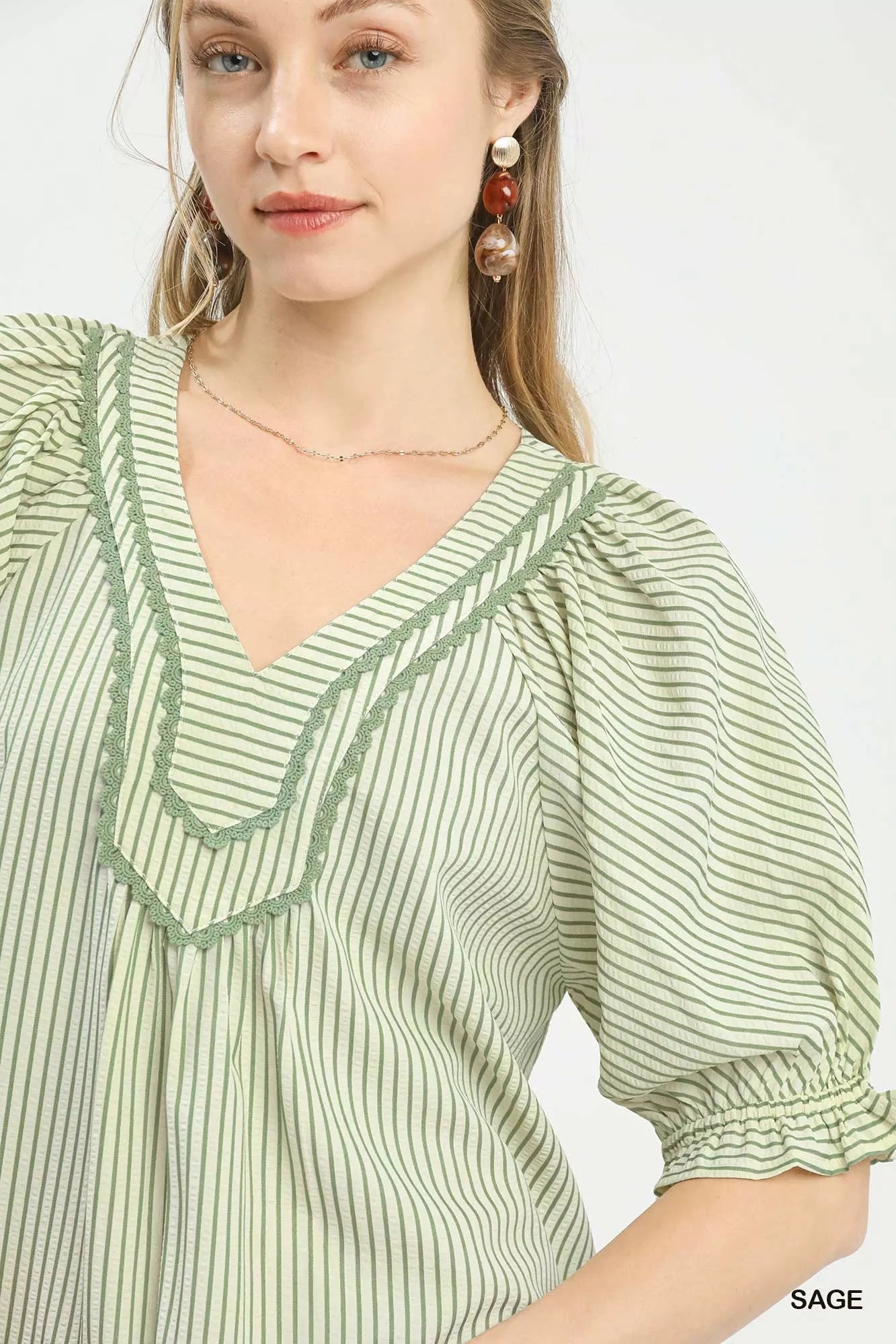 Umgee Stripe V-Neck Blouse 