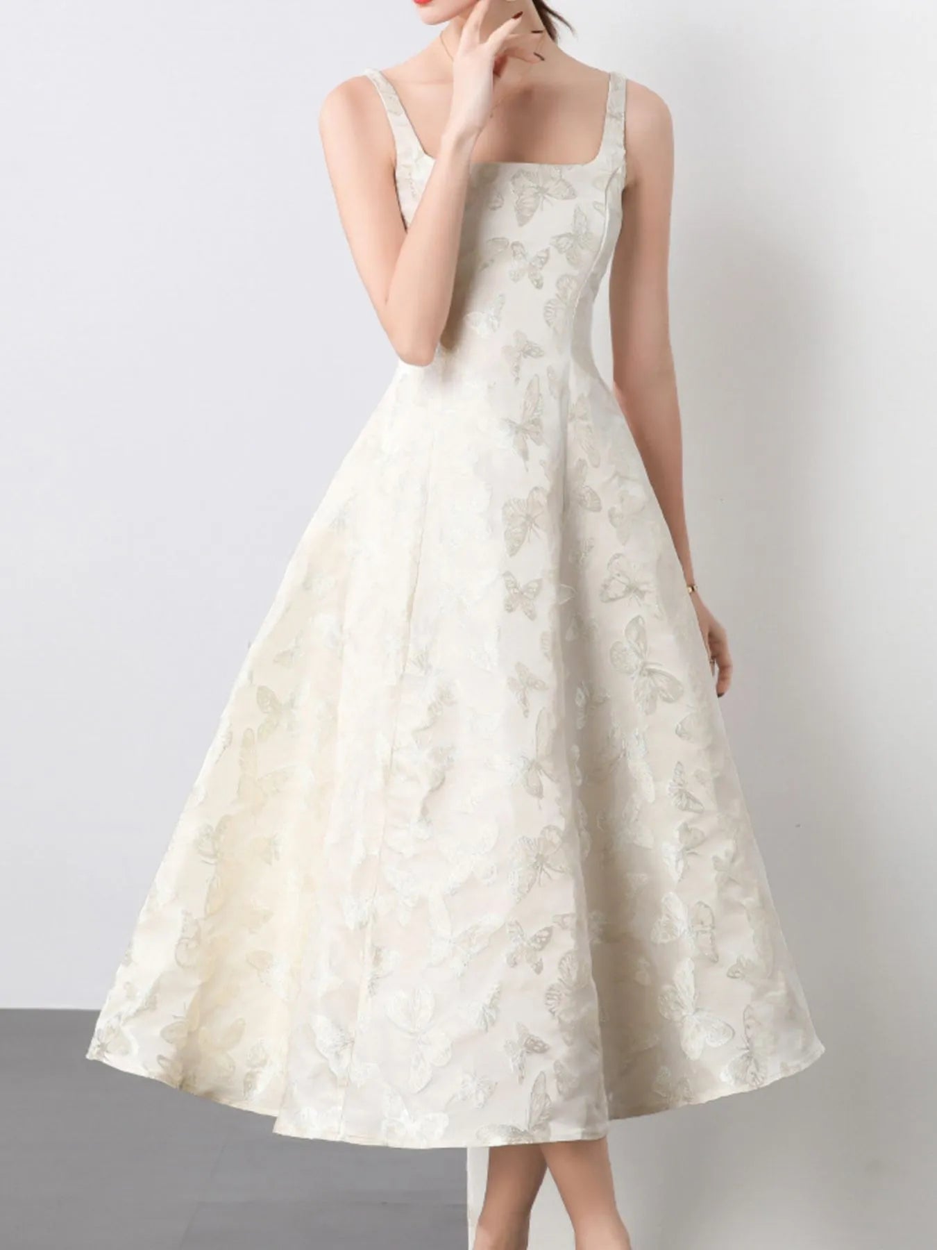 Butterfly Pattern A-Line Sleeveless Midi Dress 