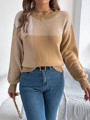 Color Block Striped Round Neck Sweater 