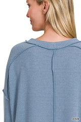 Zenana Ribbed Drop Shoulder Round Neck Sweater 
