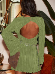 Cutout Back Flare Sleeve Dress 
