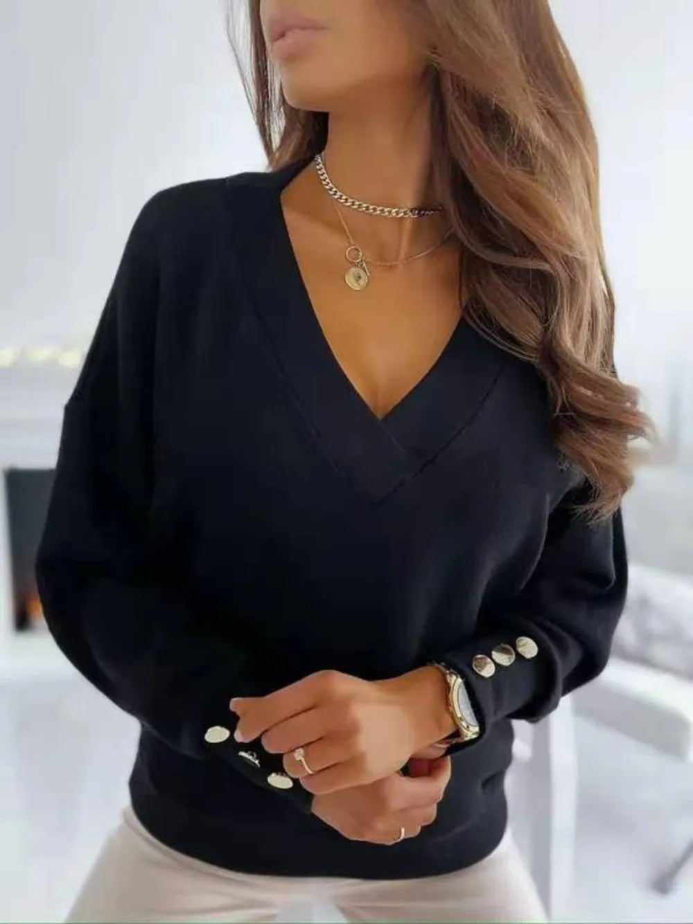 V-Neck Long Sleeve Sweatshirt 